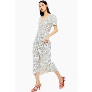 Topshop Black & White Spot Smock Midi Dress